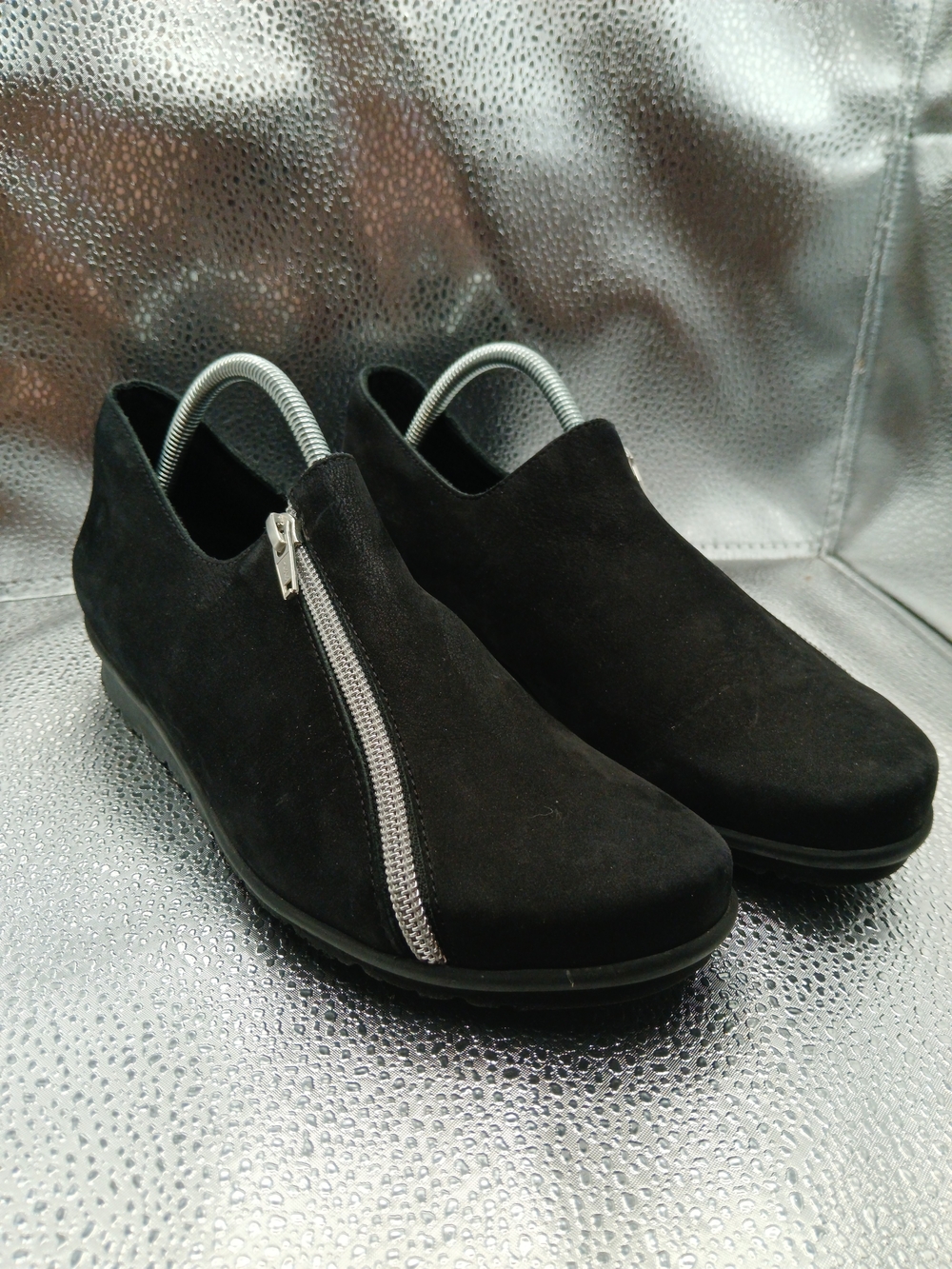 Arche Black Suede Slip-On Loafers with Silver Side Zipper